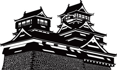 熊本城の天守　白黒シルエット © ROKUDANDA