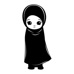 Silhouette cute little girl wearing hijab black color only
