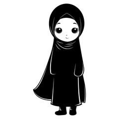 Naklejka premium Silhouette cute little girl wearing hijab black color only