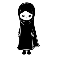 Silhouette cute little girl wearing hijab black color only