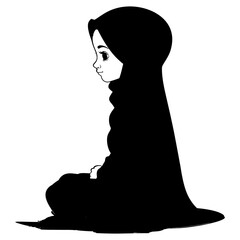 Silhouette cute little girl wearing hijab black color only