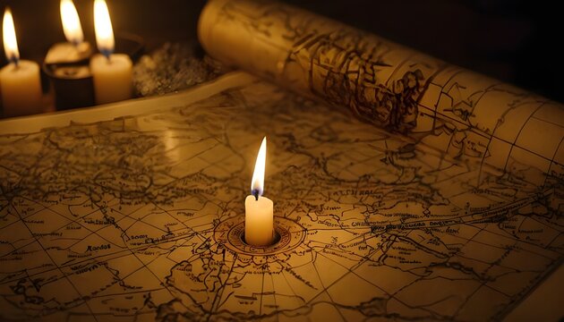 old desck old map off world exploration object candle