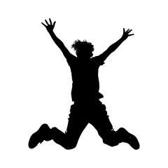 Fototapeta na wymiar Silhouette young man jump happy enjoy life full body