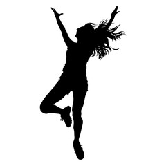 Silhouette young woman jump happy enjoy life full body