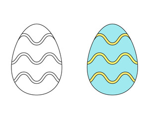 A set of two Easter eggs. Colored black and white Easter eggs. Coloring book. Contour drawing.