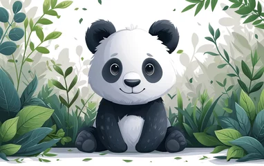 Foto op Plexiglas Osito Panda cuerpo completo, sonriente, ojos tiernos, dulzura, blanco y negro, fondo verde blanco gris claro. Panda Bear Close-up, clean background, 3D animation. © AmayaGB
