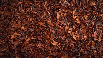 Closeup of textured background made from dried red rooibos tea leaves. - obrazy, fototapety, plakaty
