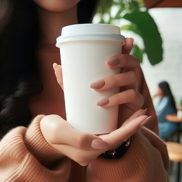 Woman Holding A Cup Of Coffee. Paper Cup Mockup . Generated Ai. 