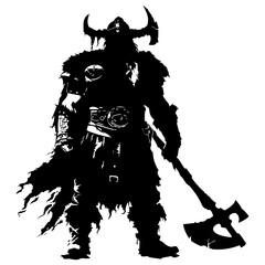 Silhouette viking warrior in mmorpg game black color only