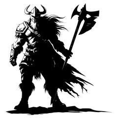 Silhouette viking warrior in mmorpg game black color only - obrazy, fototapety, plakaty