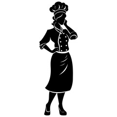 Silhouette women chef black color only full body