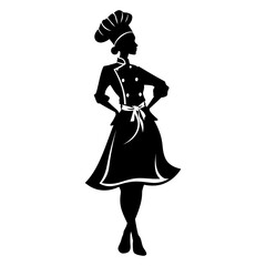 Silhouette women chef black color only full body