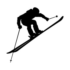 Silhouette ski jumps in the air black color only full body - obrazy, fototapety, plakaty