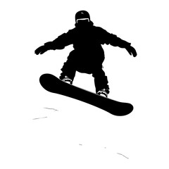 Silhouette snowboard jumps in the air black color only