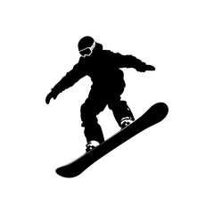 Silhouette snowboard jumps in the air black color only