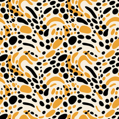 Abstract irregular brush spots, wild animal skin print, seamless vector pattern, simple geometric