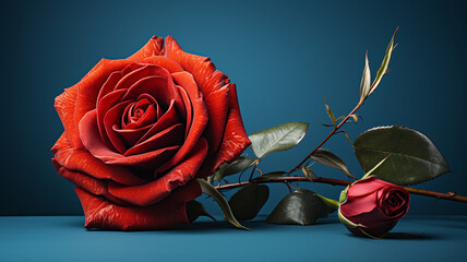 3d photo of a  red and blue rose with drops wallpaper made with generative AI
