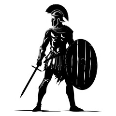 Silhouette Ancient Greek Warrior black color only