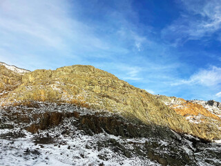 Snow-capped mountain in the sun