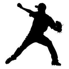 Silhouette Baseball Pitcher black color only full body