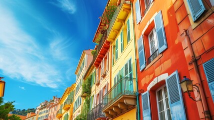Vibrant historic homes in Old Town of Nice on the French Riviera in Cote d'Azur. - obrazy, fototapety, plakaty