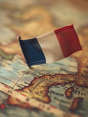 The French flag displayed on the global map. - obrazy, fototapety, plakaty