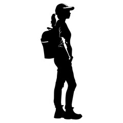 Silhouette delivery woman black color only full body