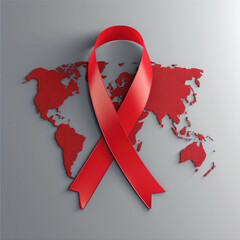 Conceptual representation of World AIDS Day with a symbolic red ribbon. AI generative.