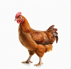 full body of brown chicken hen standing isolated white background. Ai Generated