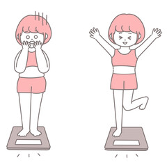 体重計に乗る女性　ダイエットビフォーアフター