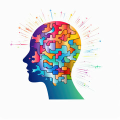 Delve into the complexities of the human mind with this vector line design featuring a head profile and jigsaw puzzle. AI generative art illuminates the realms of psychotherapy and mental wellness.