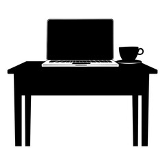 Silhouette Office Desk With Laptop and Coffee