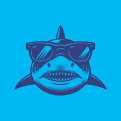 retro art style shark wearing sun glasses relax with happy face vector illustration