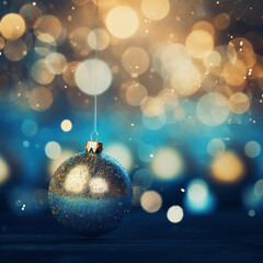 Immerse yourself in the radiance of New Year's Eve with this abstract blue and gold background. The sparkling bokeh and festive lights, crafted through AI generative . - obrazy, fototapety, plakaty