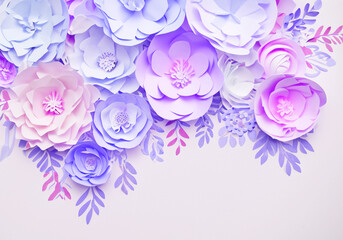 紙の花の背景フレーム　ウエディングブーケ　ペーパーアート素材