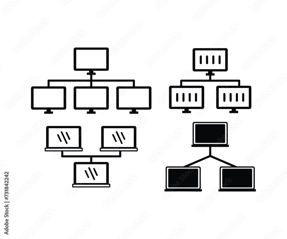 Poster lan network computer icons vector design black white outline simple flat style on white background