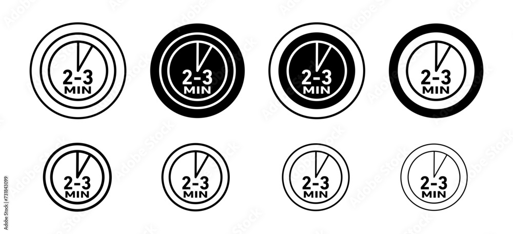 Aufkleber 2 to 3 minutes preparation vector icon set collection. 2 to 3 minutes time outline flat icon.