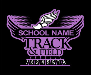 track and field team design with winged foot for school, college or league sports