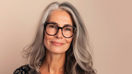 A woman with gray hair and glasses smiling warmly at the camera.