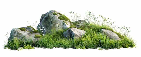 Natural Rocks Amidst Lush Green Grass. Generative ai