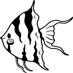 Hand drawn black line doodle fish