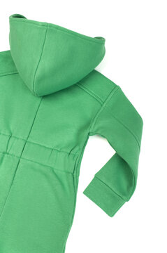 Children's sports warm overalls hoodie with a hood for winter unisex for a boy or a girl close-up back view isolated on a white background