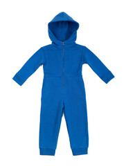 children's sports warm jumpsuits hoodie with a hood for winter unisex for a boy or a girl close-up front view isolated on a white background