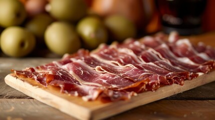Obraz premium Spanish Iberian Ham Platter with Olives
