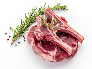 Raw lamb chop isolated on white background. 