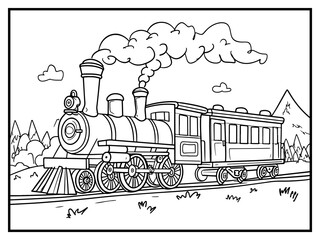 train coloring page for kids hand drawn book illustration