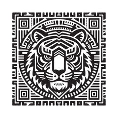 ancient tribal tiger face with style maya tribe art with pattern line vector illustration