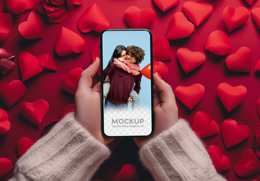 Valentines Scene With Mobile Mockup Template and Generative ai