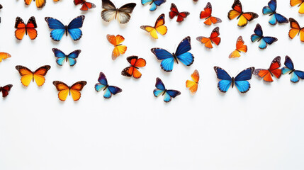 Patterned decorative butterflies isolated on a white background with copy space. Banner, freedom concept
