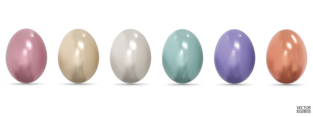 Set colorful easter eggs collection on white background. 3D Vector isolated illustration. For web, banners, greeting cards, posters, wrapping